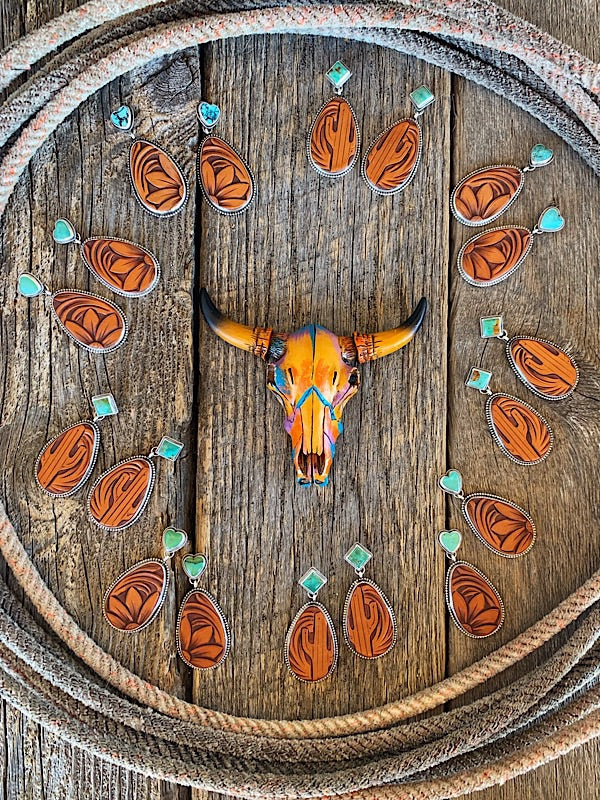 Dodge City: Sterling Silver + Tooled Leather Earrings